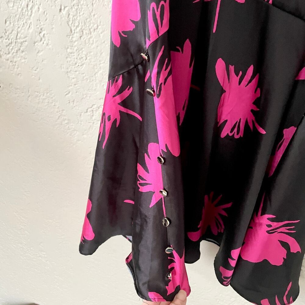 Prabal Gurung Midi Dress Tulip Floral Print V-Neck Flutter Short Sleeve sz 6 - Picture 6 of 11